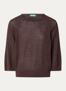 Benetton Dames Fijngebreide pullover in linnenblend met ronde hals in de kleur Bruin