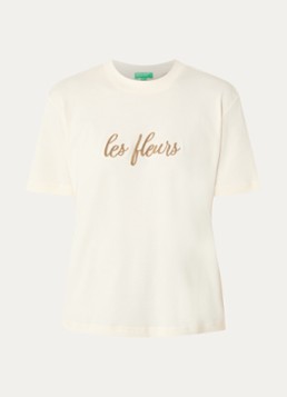 Benetton Dames T-shirt met borduring in de kleur Creme
