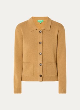 Benetton Dames Fijngebreid vest in kasjmierblend met kraag en opgestikte zakken in de kleur Camel