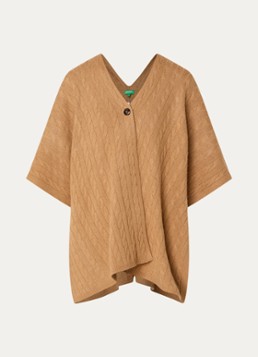 Benetton Dames Kabelgebreide cape in kasjmierblend in de kleur Camel