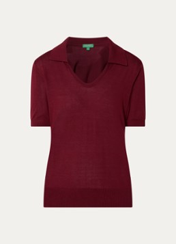 Benetton Dames Semi-transparante polo in zijdeblend met ronde hals in de kleur Bordeauxrood