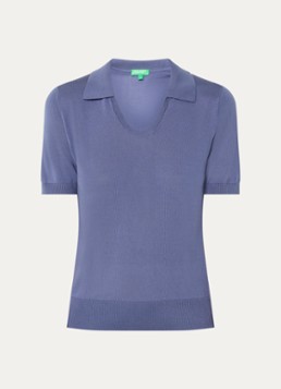 Benetton Dames Semi-transparante polo in zijdeblend met ronde hals in de kleur Blauwgrijs