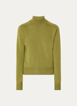 Benetton Dames Fijngebreide trui in kasjmier wolblend met opstaande kraag in de kleur Mosgroen