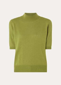 Benetton Dames Fijngebreid T-shirt in kasjmierblend met ronde hals in de kleur Olijfgroen