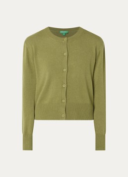 Benetton Dames Fijngebreid vest met ronde hals in de kleur Olijfgroen