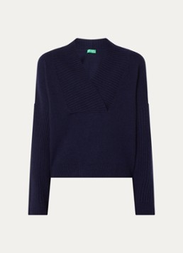 Benetton Dames Fijngebreide pullover in wolblend met V-hals in de kleur Royalblauw