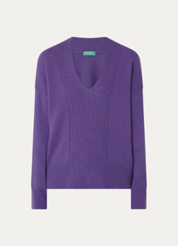 Benetton Dames Fijngebreide trui in wolblend met col in de kleur Violet