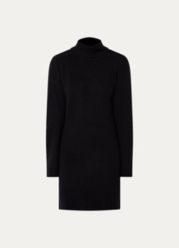 Benetton Dames Ribgebreide mini trui-jurk met col in de kleur Zwart