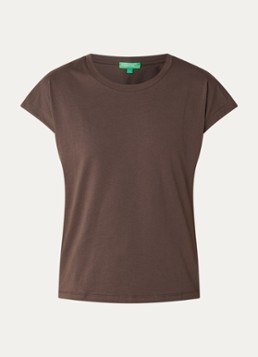Benetton Dames T-shirt met ronde hals en split in de kleur Lichtbruin