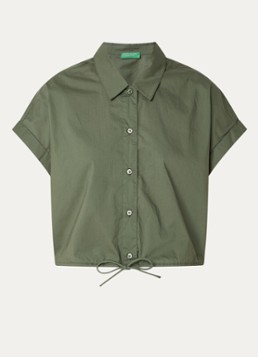 Benetton Dames Cropped blouse met strikdetail in de kleur Legergroen