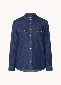 Benetton Dames Blouse van chambray met borstzakken in de kleur Donkerblauw