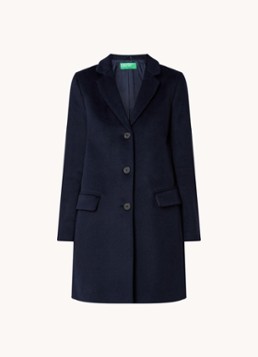 Benetton Dames Mantel in wolblend met klepzakken in de kleur Indigo