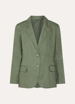 Benetton Dames Blazer van linnen met klepzakken in de kleur Legergroen