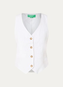 Benetton Dames Gilet van linnen met paspelzakken in de kleur Wit