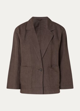 Benetton Dames Blazer van linnen met opgestikte zakken in de kleur Bruin