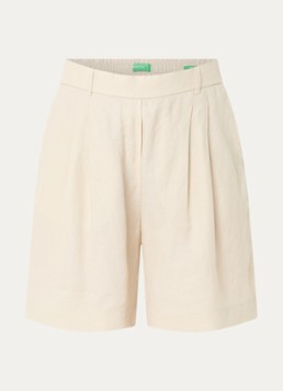 Benetton Dames Bermuda high waist loose fit korte broek van linnen in de kleur Zand