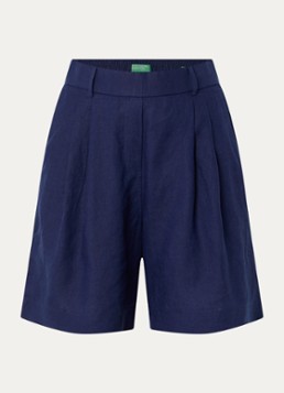Benetton Dames Bermuda high waist loose fit korte broek van linnen in de kleur Royalblauw