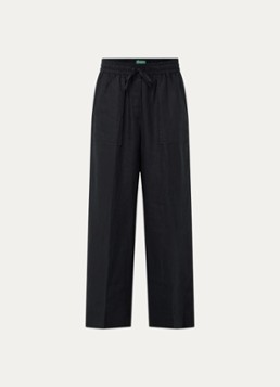 Benetton Dames High waist wide fit broek van linnen met steekzakken in de kleur Zwart