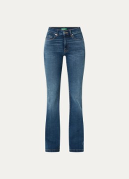 Benetton Dames Mid waist flared jeans met medium wassing in de kleur Indigo