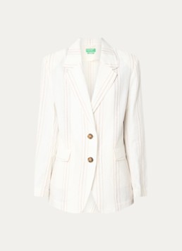Benetton Dames Blazer in linnenblend met streepprint en klepzakken in de kleur Creme