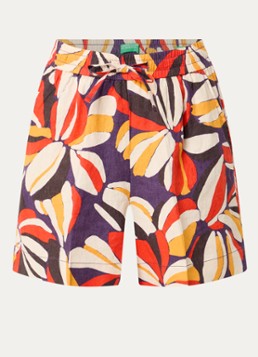Benetton Dames High waist wide fit korte broek van linnen met print in de kleur Oranje