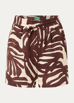 Benetton Dames High waist wide fit korte broek van linnen met print in de kleur Bruin
