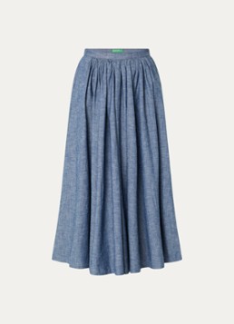 Benetton Dames Midi plooirok van chambray met steekzakken in de kleur Indigo