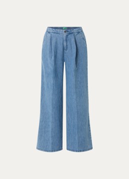 Benetton Dames High waist wide fit broek van chambray met plooidetail in de kleur Indigo