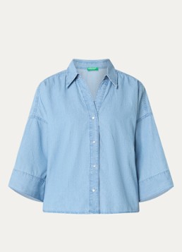 Benetton Dames Blouse met V-hals in de kleur Blauwgrijs