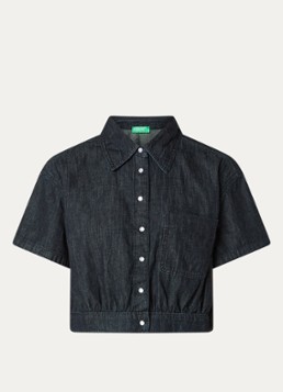Benetton Dames Blouse van denim met borstzak in de kleur Indigo