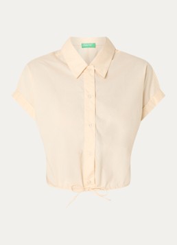 Benetton Dames Cropped blouse met strikdetail in de kleur Creme