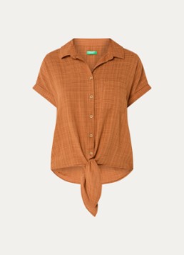 Benetton Dames Blouse met ruitdessin en strikdetail in de kleur Oranje
