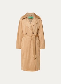 Benetton Dames Trenchcoat van imitatiesuède met strikceintuur in de kleur Camel