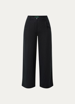 Benetton Dames High waist wide fit chino van linnen met steekzakken in de kleur Zwart