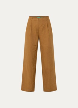 Benetton Dames High waist wide fit chino van linnen met steekzakken in de kleur Camel