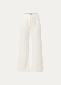 Benetton Dames High waist wide fit chino van linnen met steekzakken in de kleur Creme