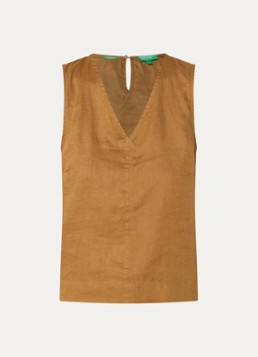 Benetton Dames Mouwloze top in linnenblend met V-hals in de kleur Camel