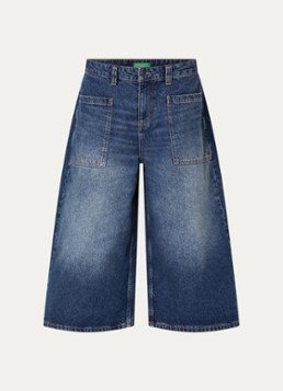 Benetton Dames Low waist wide leg jeans met donkere wassing en opgestikte zakken in de kleur Jeans