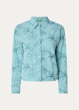 Benetton Dames Blouse met broderie en kraag in de kleur Zeegroen