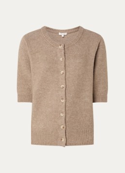 Expresso Dames Fijngebreid vest in wolblend met ronde hals in de kleur Zand
