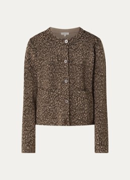 Expresso Dames Fijngebreid vest met panterprint in de kleur Zand