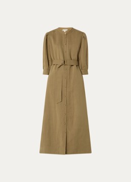 Expresso Dames Midi jurk met ceintuur en ballonmouw in de kleur Camel