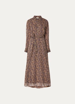 Expresso Dames Maxi blouse jurk met print en strikceintuur in de kleur Lichtbruin