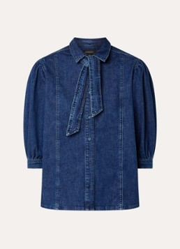 Expresso Dames Blouse van denim met sjaalkraag in de kleur Indigo