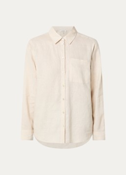 Expresso Dames Blouse van linnen met borstzak in de kleur Creme