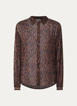 Expresso Dames Semi-transparante blouse met grafische print in de kleur Bruin