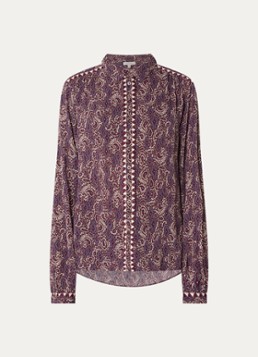 Expresso Dames Blouse met print en ballonmouw in de kleur Aubergine