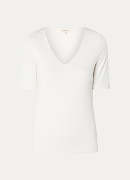 Expresso Dames Noos T-shirt met V-hals in de kleur Vanillegeel
