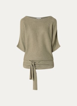 Expresso Dames Fijngebreide pullover in wolblend met strikceintuur in de kleur Beige