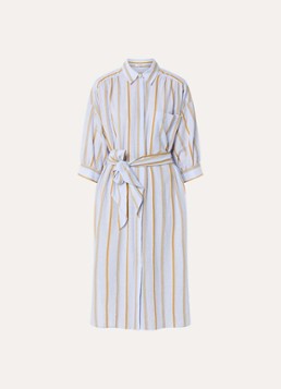 Beaumont Dames India midi blousejurk met streepprint en strikceintuur in de kleur Blauwgrijs, maat: 34